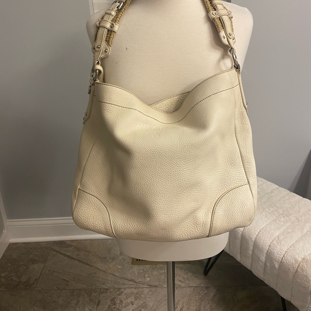 Prada cream vitello daino leather shoulder bag